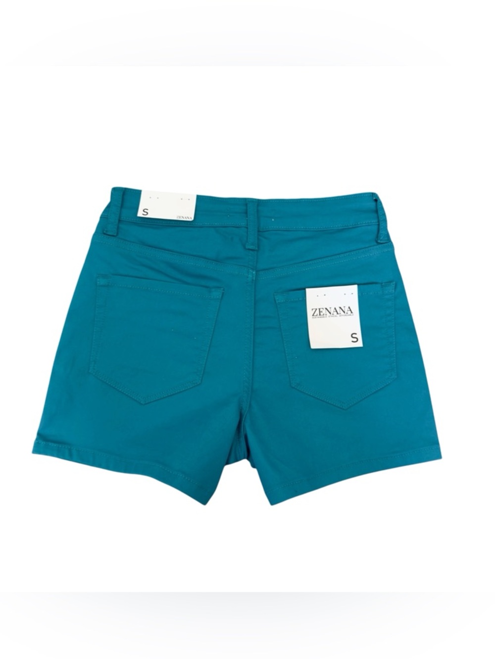 Zenana Stretchy Teal High-Waist Shorts - Picture 3 of 3